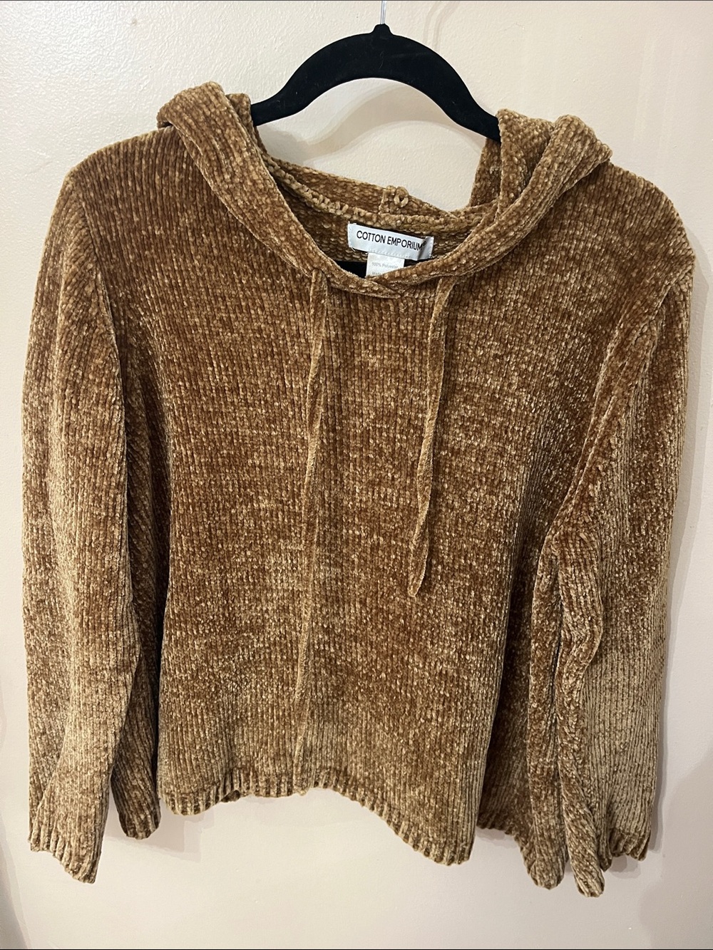 Cotton Emporium Plush Chenille Hoodie in Brown/Gold — Size L